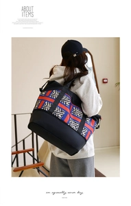 Detail view of large travel tote with stylish geometric straps and durable nylon fabric
