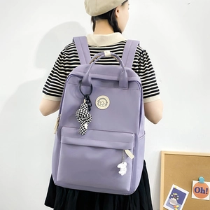 Korean Style Minimalist Nylon Backpack For Students Large Capacity Solid Color Schoolbag Casual Wear Resistant Rucksack