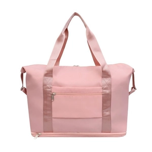 Pink large capacity travel duffel bag with dual handles and dry wet separation pocket