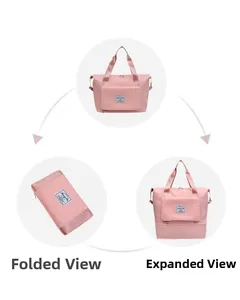 Pink travel bag showing foldable design and expandable bottom capacity feature