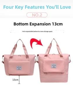 Detail showing the 13cm expandable bottom feature of this large pink travel bag