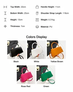 Detailed size chart for the PU leather handbag showing width, height and strap dimensions