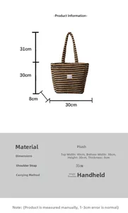 Tabella taglie dettagliata per borsa tote in pile a scacchi con dimensioni