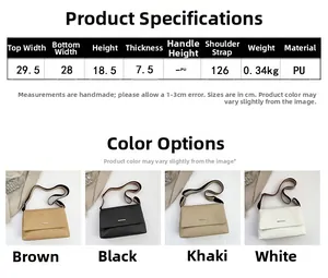 Tableau des tailles détaillé et dimensions du sac à bandoulière minimaliste en PU