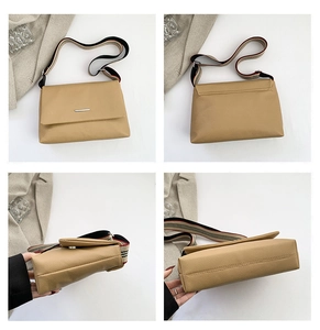 Vue détaillée des quatre côtés de ce sac à bandoulière crème texturé avec décor métal