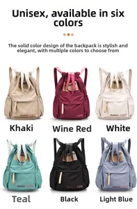 Vue détaillée de 6 couleurs de sacs à dos en nylon imperméable avec cordon de serrage