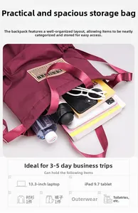 Rangement intérieur du sac à dos en nylon bordeaux pour ordinateur 13,3 pouces et voyage