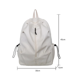 Minimalist white backpack detail showing product dimensions of 45cm height and 30cm width
