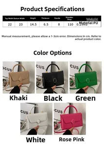 Detailed size chart and multi-color options for retro PU leather square handbag