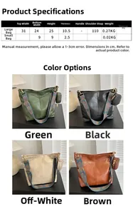 Detailed size specification chart for PU leather tote bag with ethnic style wide strap