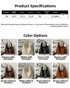 Detailed size chart showing dimensions and weight for the minimalist PU tote bag