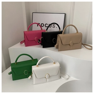 Vintage Hong Kong Style PU Leather Crossbody Bag For Women Chic Small Square Handbag With Gold Hardware Shoulder Bag