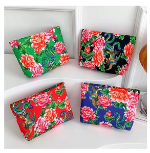 Ethnic style floral print nylon clutch bags in four colors with traditional patterns