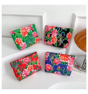 Ethnic nylon handbag set with traditional Chinese peony and phoenix prints in four colors