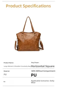 Detailed view of large brown PU leather tote showing large capacity and smooth texture