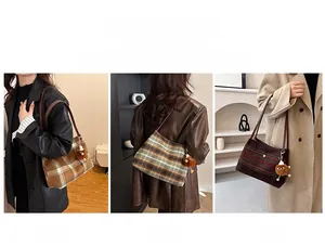 Three plaid tote bags showing versatile shoulder and handheld carrying options