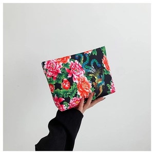 Ethnic style floral nylon clutch with vibrant phoenix print and peony patterns