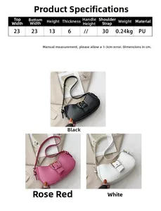 Size chart showing dimensions and PU material details for the stylish 2024 square bag