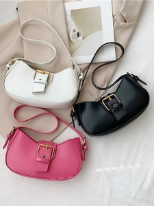 Fashion PU Leather Underarm Bag For Women Trendy Moon Small Square Bag With Metal Buckle Casual Shoulder Crossbody Bag
