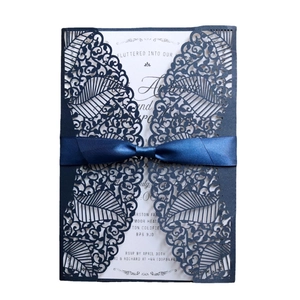 Elegant Laser Cut Wedding Invitation Cards With Satin Ribbon Bow Hollow Floral Lace Invitations Set For Marriage Party
