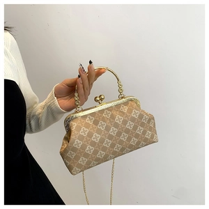 Borsa vintage stile dottore con motivo floreale, manico oro e catena in metallo