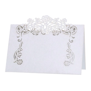 Elegant laser cut white rose hollow table place card for wedding party seating