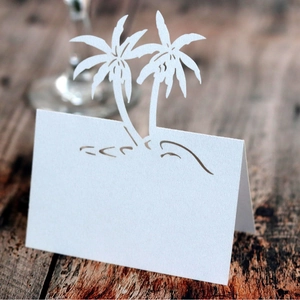Laser Cut Coconut Tree Wedding Place Cards Pearlescent Paper Name Table Cards For Beach Theme Party Banquet Decoration