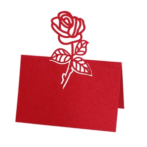 Laser-cut pink rose wedding place card with elegant hollow design for table seating