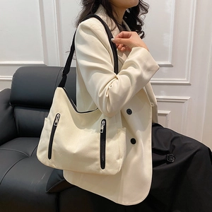Sac fourre-tout minimaliste en toile pour femme blanc crème avec bandoulières noires