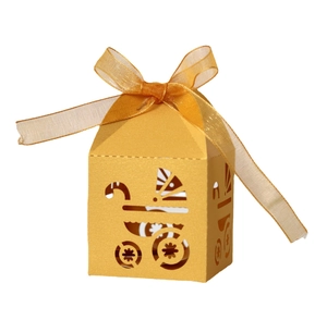 Scatola di caramelle dorata tagliata al laser con nastro per regali baby shower