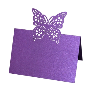 Purple glitter 3D butterfly place cards with laser cut hollow design for wedding table