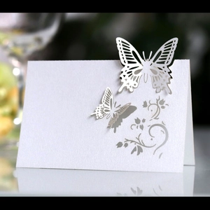 Butterfly Place Cards Laser Cut Artificial Pearl Paper Dimensional Hollow Table Name Cards For Wedding Banquet Party Decoration