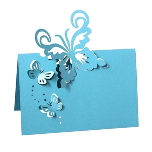 Laser cut 3D butterfly place cards in sky blue for wedding table seating and decor