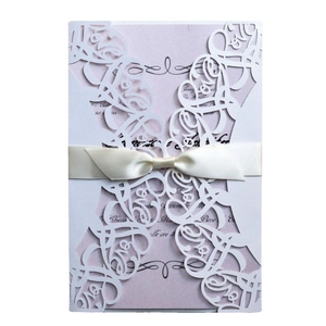 Elegant White Laser Cut Hollow Love Wedding Invitation Cards Pearlescent Paper Inner Sheet Ribbon Bowknot Engagement Party Valentine Day