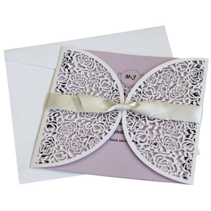 Elegant White Laser Cut Rose Floral Wedding Invitation Cards Hollow Out Design for Wedding Engagement Party Decoration Supplies