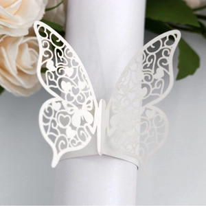 Butterfly Laser Cut Napkin Rings Artificial Pearl Paper Hollow Out Heart Pattern Table Decoration For Wedding Party Banquet