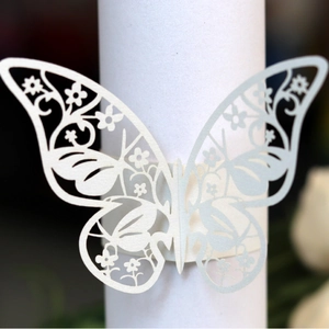 Elegant white butterfly laser-cut napkin ring for wedding table decoration