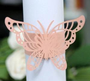 Pink laser cut butterfly napkin ring with pearlescent paper for wedding table decor