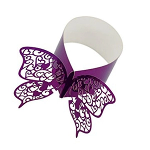 Elegant purple laser-cut butterfly napkin ring with heart pattern for wedding decor