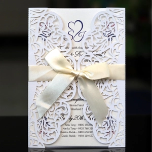 Elegante Europäische Laserschnitt Hohl Blumenherz Hochzeitseinladungen Mit Satinband Perlmuttpapier Einladungskarten Für Valentinstag Jubiläum