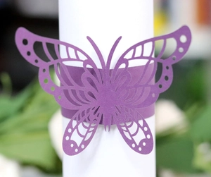 Elegant purple laser-cut butterfly napkin ring in mirror finish for restaurant table decor