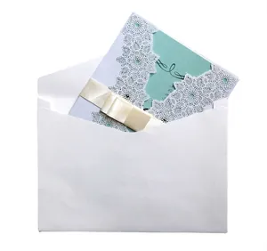 Laser cut lace wedding invitation with elegant hollow patterns and tiffany blue insert card