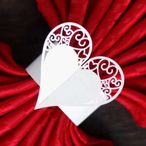 Laser Cut Heart Shaped Paper Napkin Rings Hollow Out Artificial Pearl Paper Napkin Holder For Wedding Banquet Party Table Decoration