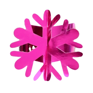 Metallic rose pink snowflake napkin ring with laser-cut hollow design for festive table decor