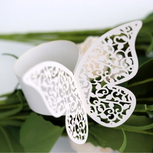 Elegant white laser-cut butterfly napkin ring for wedding and banquet table decor