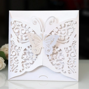Laser Cut Butterfly Wedding Invitations Pearlescent Paper Hollow Greeting Cards For Marriage Party Elegant Stationery Set
