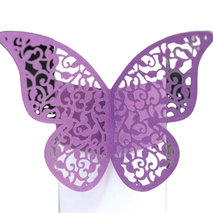 Elegant purple hollow butterfly napkin ring with laser-cut floral pattern decoration
