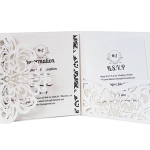European Laser Cut Wedding Invitation Card With Envelopes Inner Page RSVP Card Pearlescent Paper Hollow Floral Design