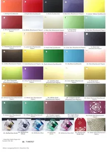 Color chart for laser-cut invitations showing 42 specialty paper types and card finishes