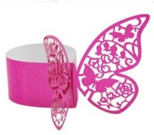 Pink butterfly laser-cut napkin ring for wedding table and wine glass decoration